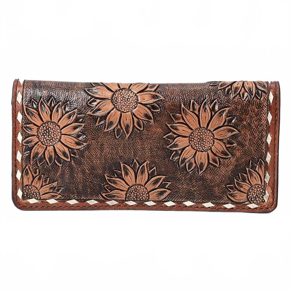 NEW OHLAY women's hand-tooled leather western floral wallet in brown